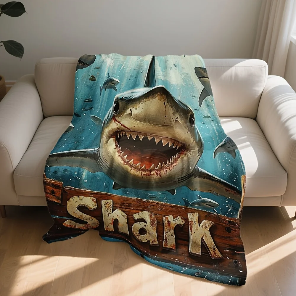 Shark Ocean Throw Blanket Nautical Coastal Decor Large Bedspread Tropical Marine Life 150x200cm Waterproof Gift