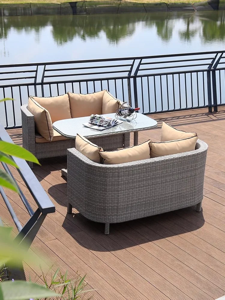 3 pcs Outdoor Furniture dining set metal rattan wicker sofa set coversation space saving patio Backyard poolside garden