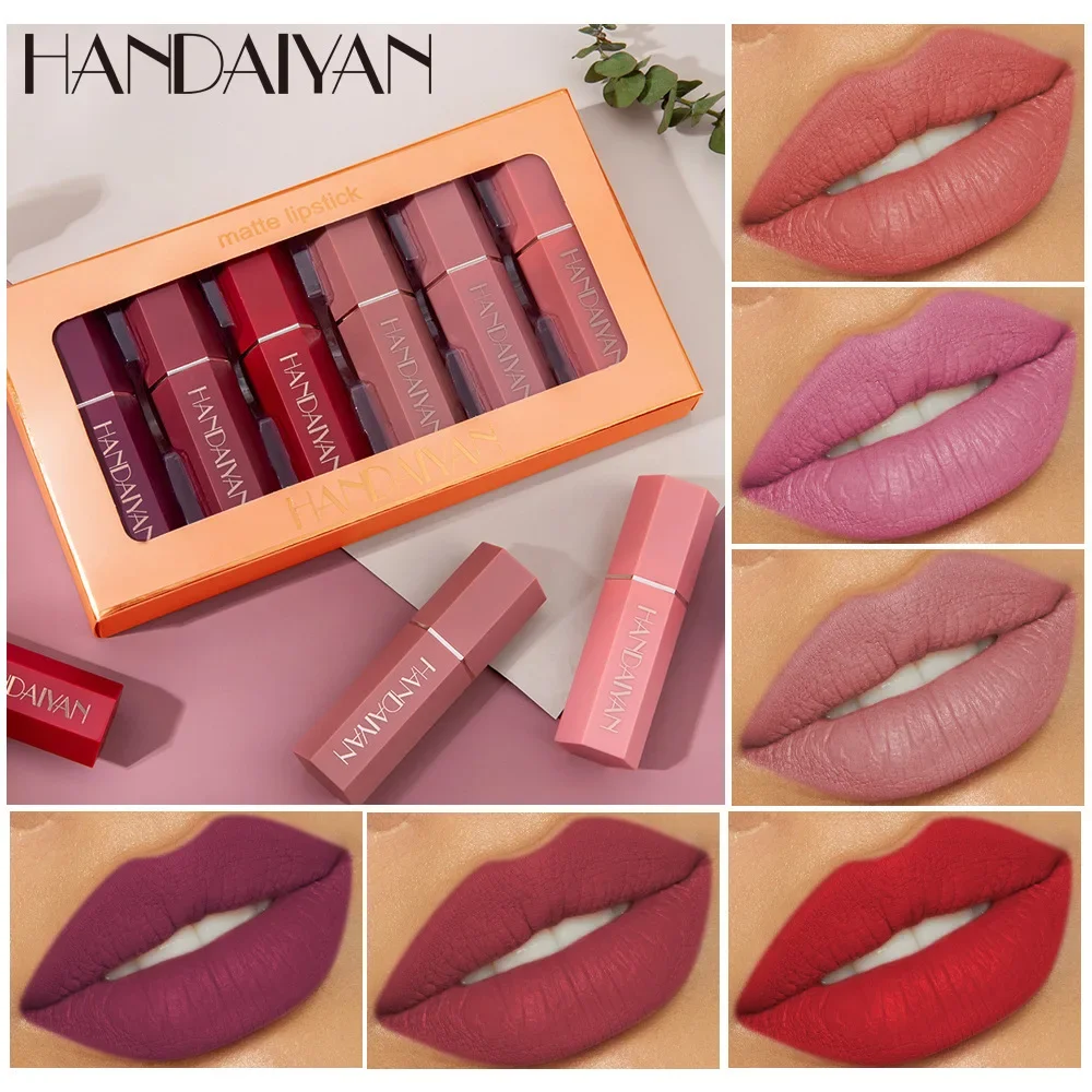 

6 Pcs Matte Velvet Nude Lipstick Set - Waterproof Long-Lasting Sexy Red Brown Pigments Professional Makeup for Sexy Lips