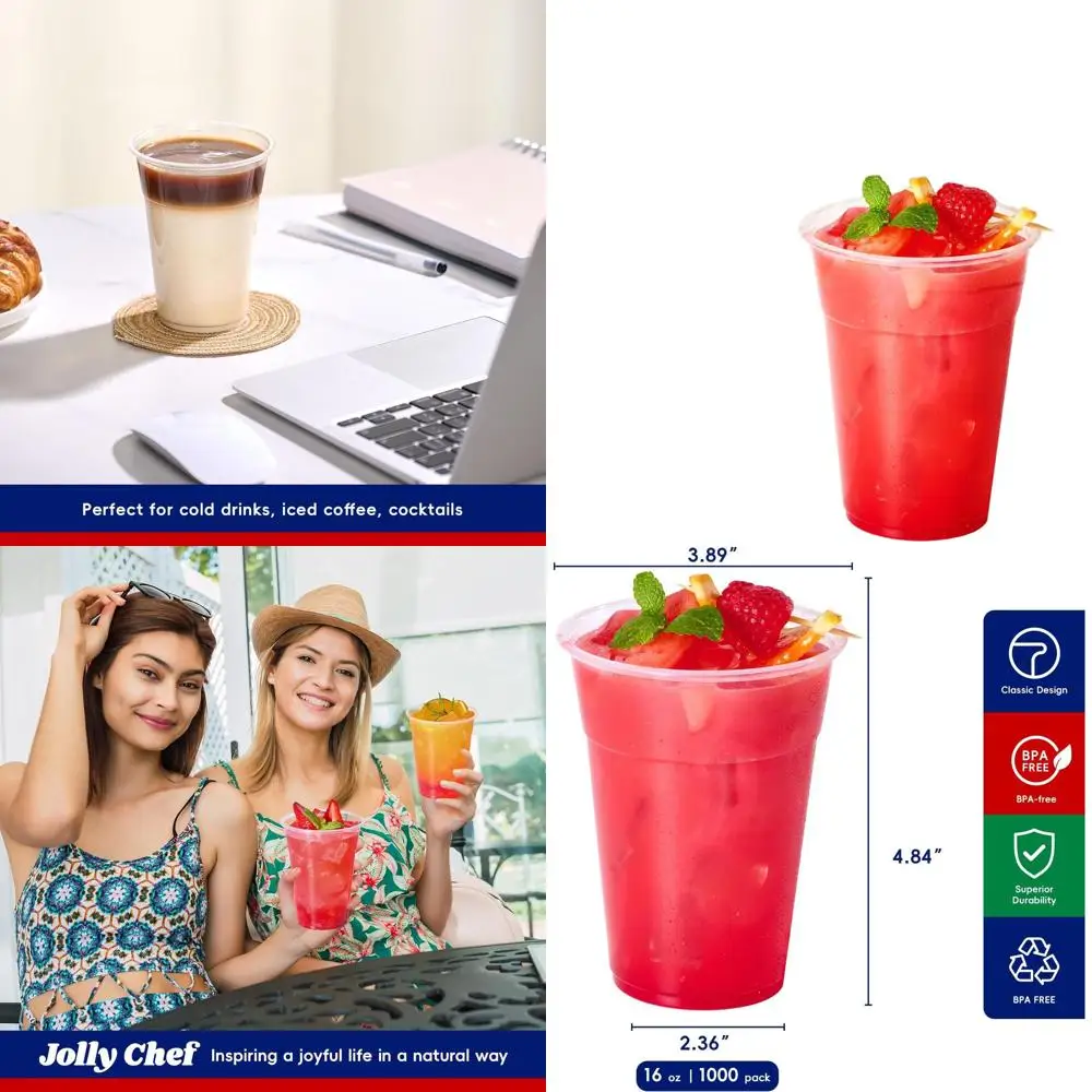 

1000 Pack 16 oz Clear Plastic Cups, Disposable Cups for Ice Coffee, Milkshakes, and Cold Beverages