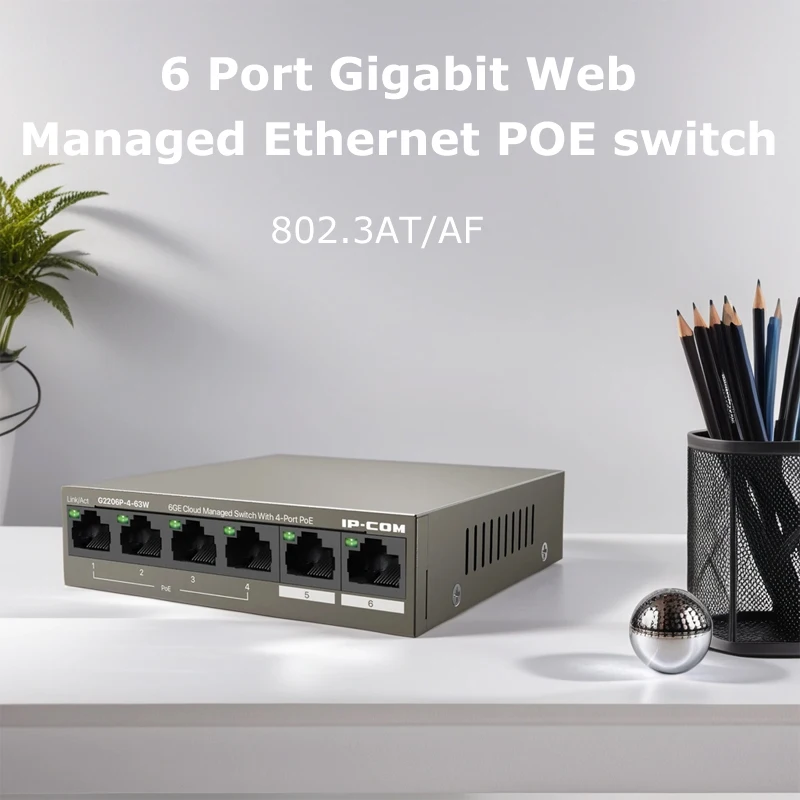 Full Gigabit PoE Managed Switch 6 10 Port Management 1000Mbps POE+Uplinks Network PoE Switch 802.3 af/at for AP/IP Camera//CCTV