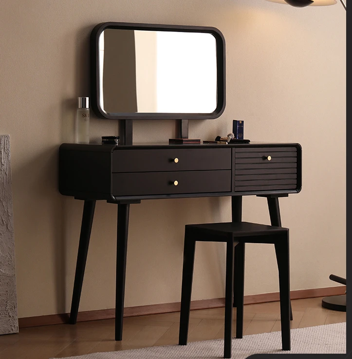 

Luka Dresser Solid Wood Makeup Table Modern Household Bedroom with Mirror Dresser Black