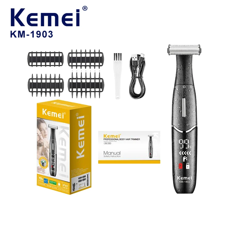 Kemei KM-1903 Unisex Private Electric Trimmer Electric Hair Shaver with LCD Display – All-in-One Full Body Hair Removal Device