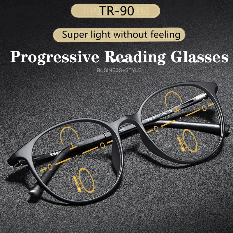 Lunettes de lecture multifocales progressives à monture ronde ultralégères TR90 pour hommes et femmes, anti-lumière bleue, lunettes presbyopes, lunettes rondes