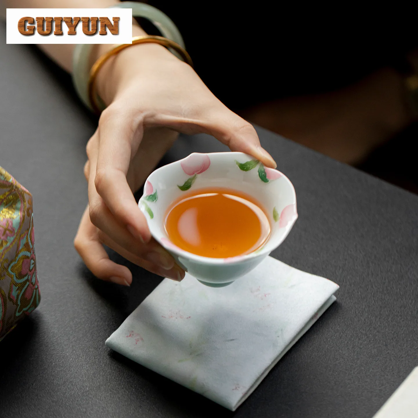 2 قطعة/الوحدة رسمت باليد الخوخ فنجان الشاي زن وعاء الشاي أكواب واحدة الشاي تذوق التأمل كوب تشازان ماستر أكواب درينكوير الحرفية 80 مللي