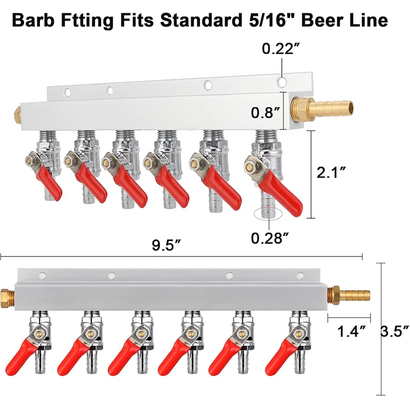 Gas Manifold Beer Gas Distributor Homebrew Air Distributor CO2 Manifold Splitter 5/16