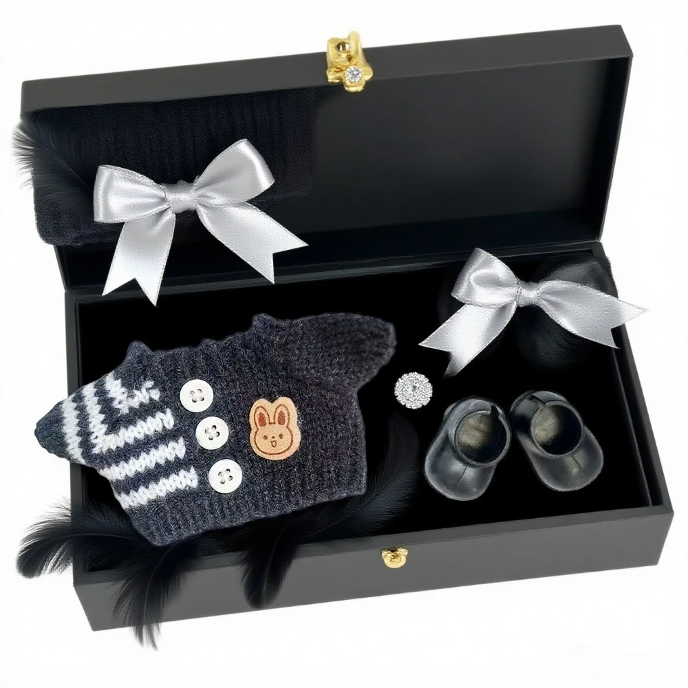 

For 15/17cm Labubu Mini Striped Clothing Jeans Hats Shoes Bag Cool Handsome Set Labubu V1 V2 Clothes Outfit Accessories Gift