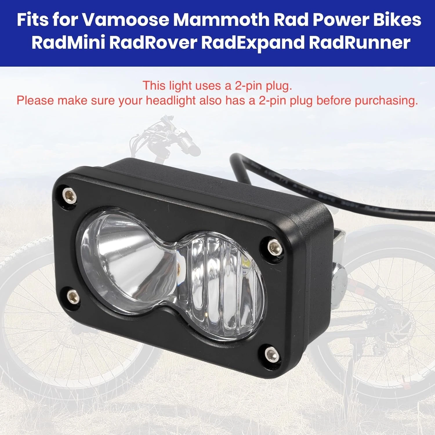 Headlight Kit 6000-6500K Led Light Bar for Vamoose Mammoth Rad Power Electric Motorcycles Adult Off Road Ebike 20W Waterproof