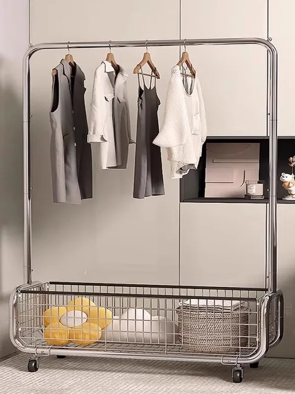 

Thiened Metal Clothes Hanger Ra Indoor Bedroom Floor Standing Mobile Storage Organizer with Wheels for Coat And Hat