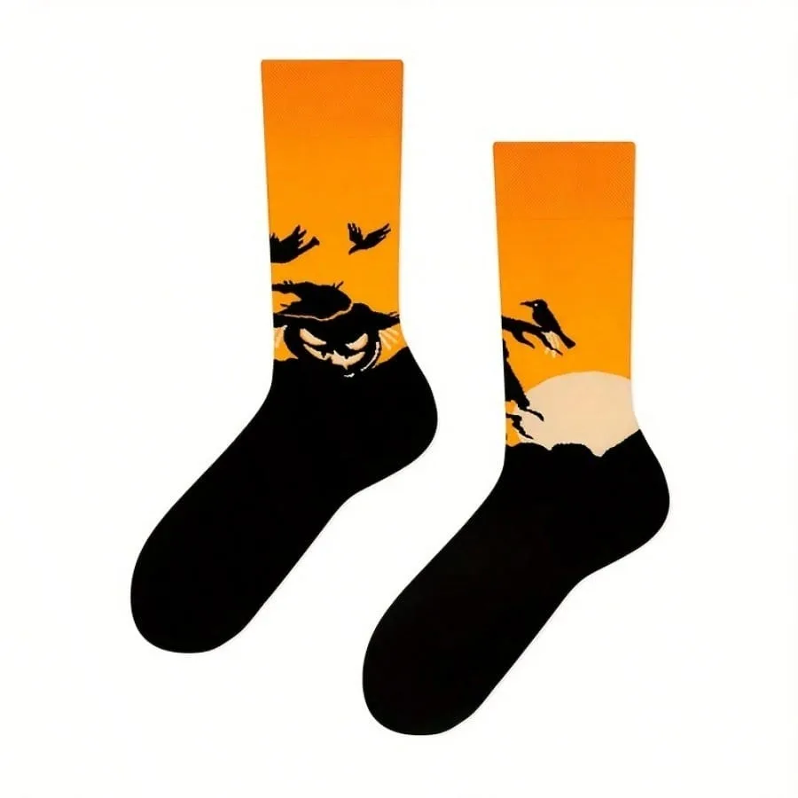 1pair Unisex Halloween Creative Funny Asymmetrical Socks, men socks Couple Socks, Dress Socks, Men\'s Fashion Novelty Funny Socks