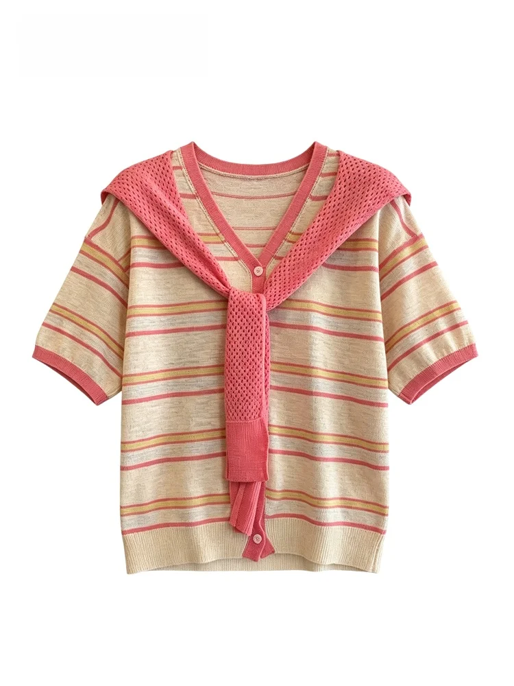 

CaraCLUB plus Size Casual Loose V-Neck Short Sleeve T-Shirt Women's Summer Fashion plus Size New Style Loose Top