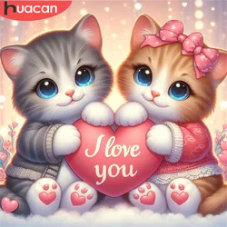 HUACAN 다이아몬드 모자이크 동물 그림, 고양이 만화 라인스톤, 풀 스퀘어 라운드 러브 하트, 신상 도착, 집 장식 선물