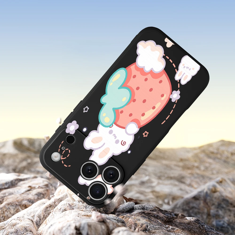 الفراولة أرنب جراب هاتف آيفون 17 ProMax 17 الهواء 16 15 14 13 12 11 برو ماكس XS Max7 8 زائد 16e 16 زائد غطاء من البولي يوريثان Coque #5