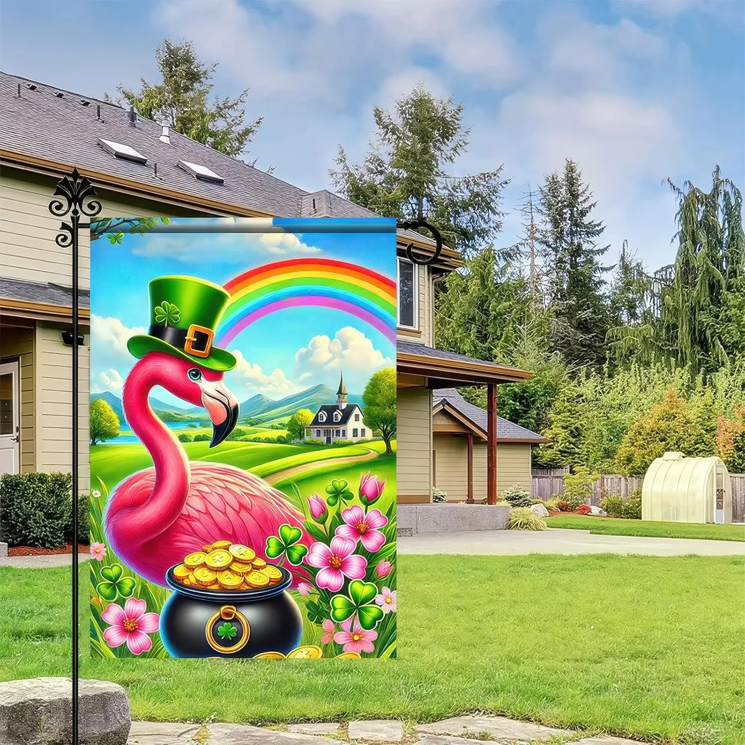 St Patricks Garden Flag 12x18 inch Double Sided St Patricks Day Decorations Shamrock Flamingo Garden Flags for Outdoor Outsi yyi