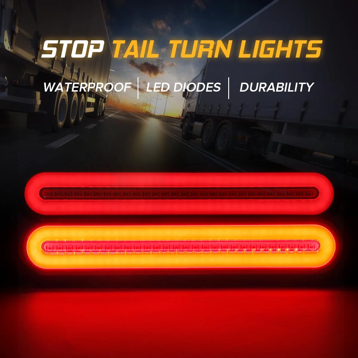 2pcs Waterproof LED Trailer Truck Brake Light 3 In1 Neon Halo Ring Tail Brake Stop Light 100 LED Flowing Turn Signal Light Lamp