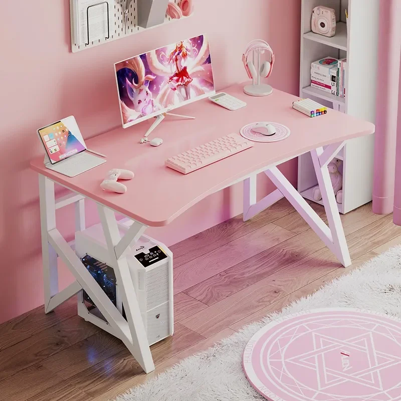 Simple Modern Pink and White Gaming Table Desktop Computer Desk Economical Household Study Desk for Bedroom Girls Live