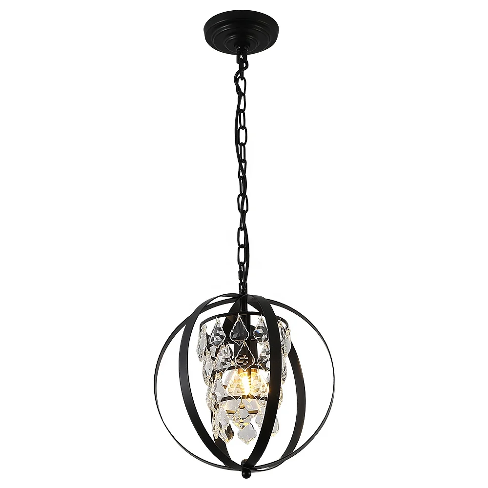E26 Bulb Black Crystal Chandelier with Chain