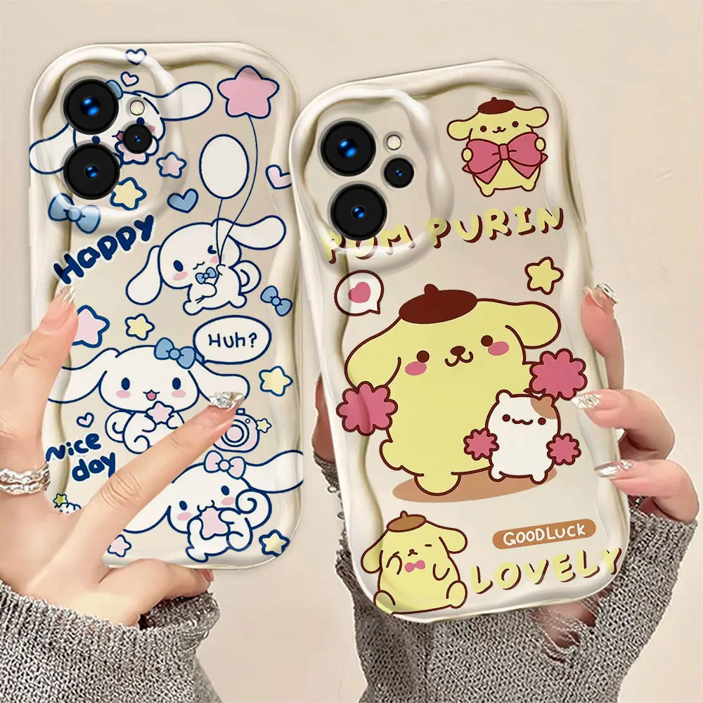 

Cute Cinnamoroll Pom Pom Purin 3D Wave Case For Xiaomi 11 12T 14 POCO F3 F4 X3 X4 X5 X6 M3 M4 M6 Redmi A1 A2 A3 K30 K40 K50 Case