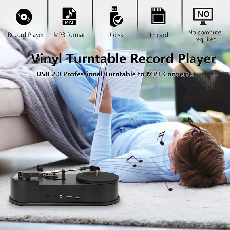 Mini Vinyl Record Player Turntable with USB to MP3 Recording Dual Speed Portable Phonograph 33-45 RPM Turntable Player Converter