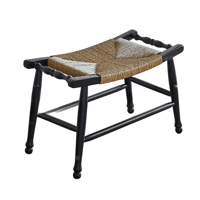 medieval straw rope small square stool, rattan shoe changing stool, entrance entrance