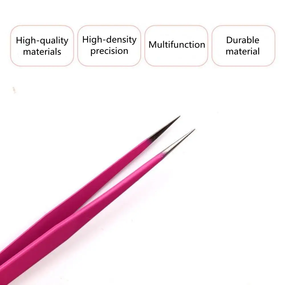1pc 2 Heads Straight Nail Tweezers with Silicone Pressing Head for 3D Sticker Rhinestones Water Sticker Picker Metal Nails Tools