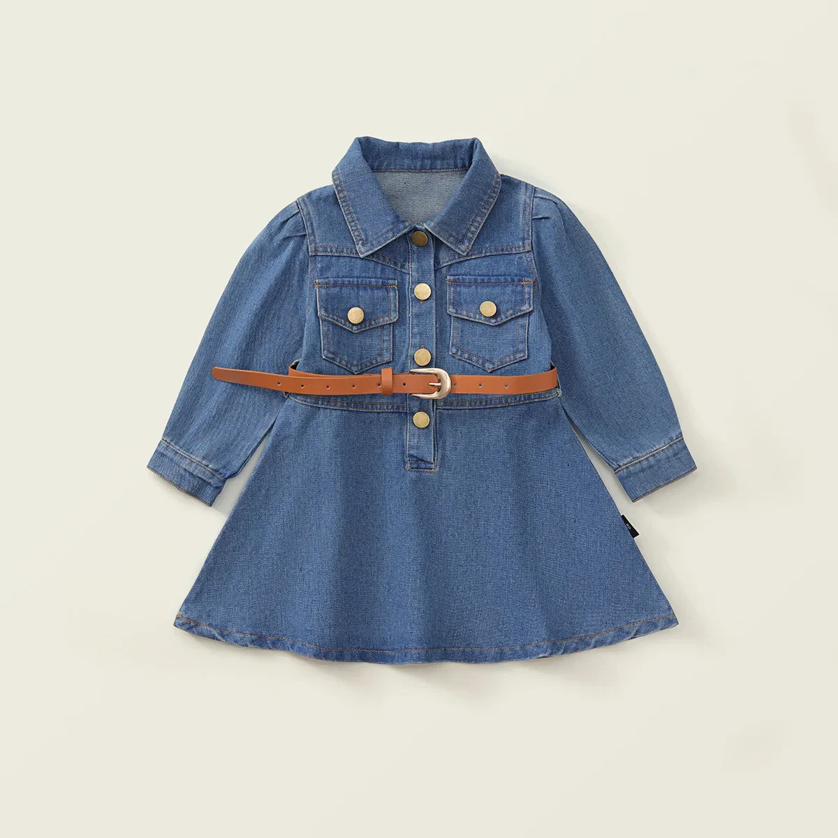 

New Kids Girl Cotton Denim Dresses Autumn Spring 2-7Y Girls Long Sleeve Collar Belt Decor Fashion Children Daily Girl Clothes