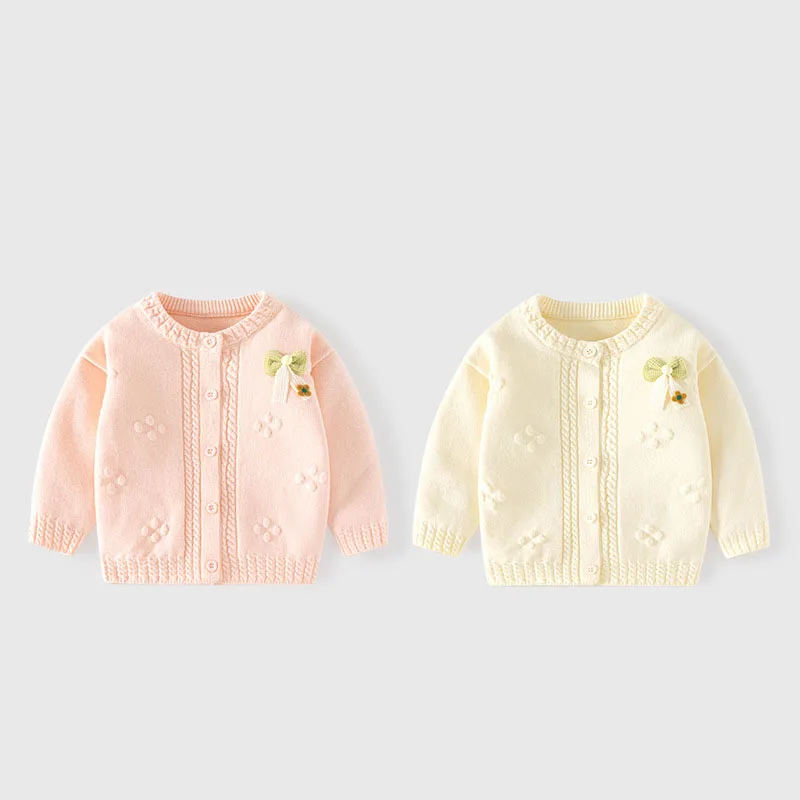 

Spring Autumn Baby Girls Sweater Knitted Bowknot Jacquard Flower Little Girls Knitwear Solid 100% Cotton Toddler Girls Waistcoat