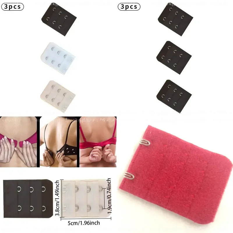 3Pcs Set Women Bra Extension Strap 3.8cm 3 Rows 2 Buckles Elastic Hook Clip Adjustable Belt Extender Bra Accessories