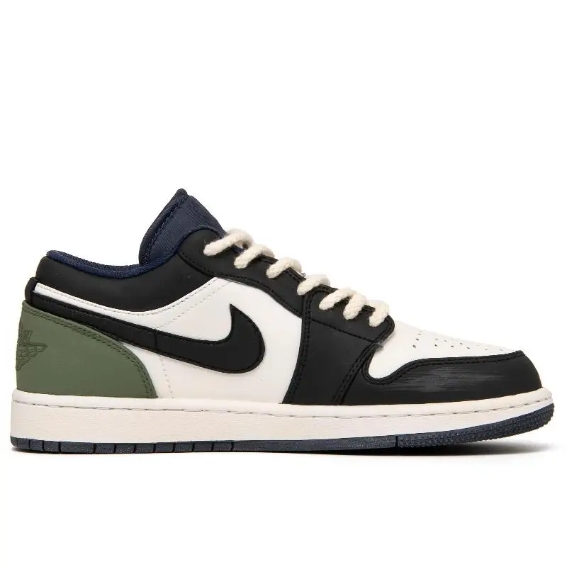 【Customize】Air Jordan 1 Vintage Basketball Shoes Men Low-top Black/white/green Sneakers shoes 553558-414