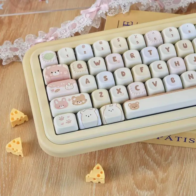 

130+ Keys MOA Profile Cream Bear PBT Keycaps Customs 5 Side Dye Sub Key cap for Cherry Gateron MX Switches Mechanical Keyboards