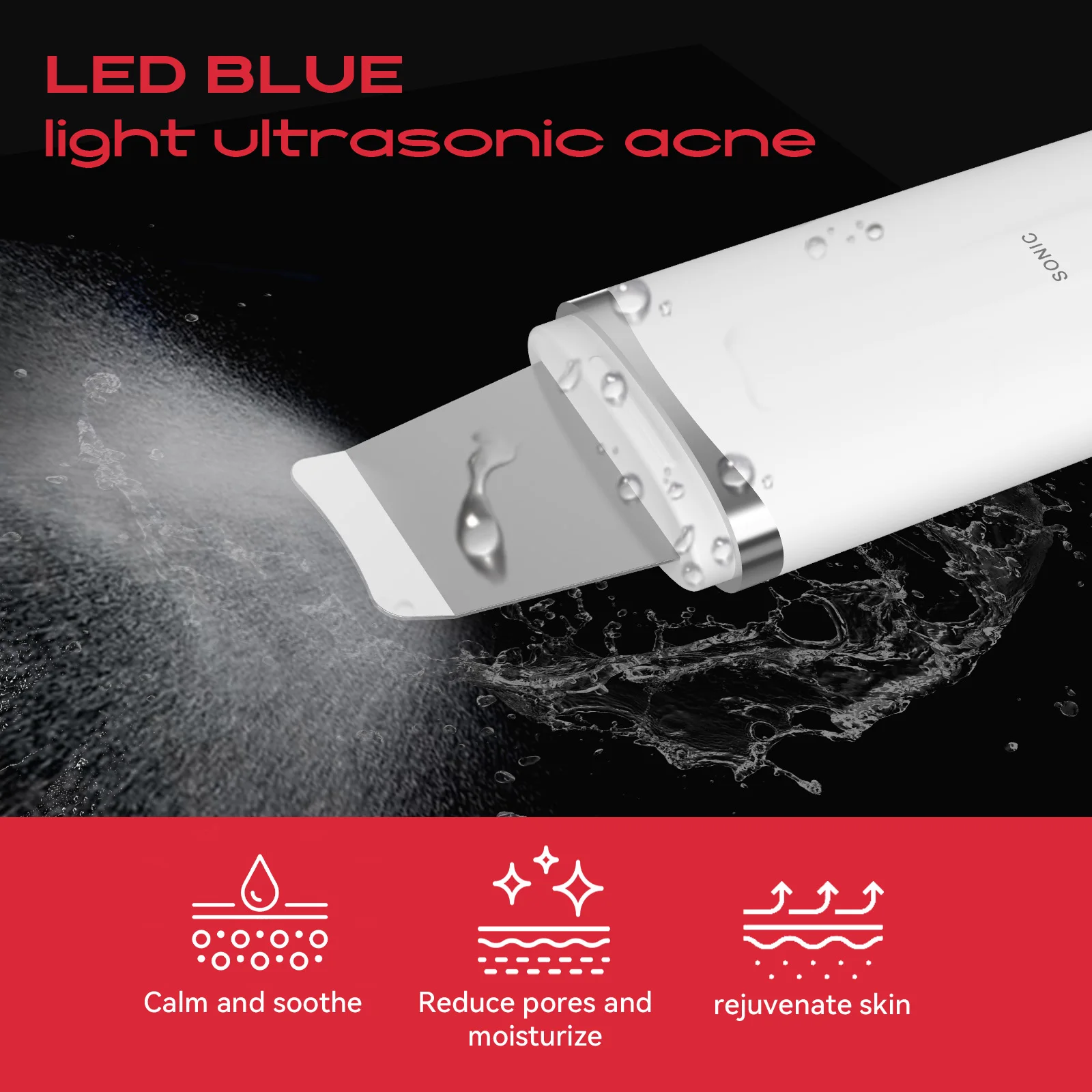 MAXGROOM بالموجات فوق الصوتية الجلد الغسيل تقشير الوجه بالموجات فوق الصوتية EMS شد الوجه الأحمر الأزرق العناية بالبشرة المسام آلة التطهير العميق #4