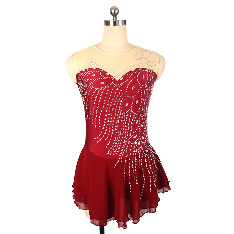 

Платье для фигурного катания, женская и детская юбка для соревнований, винно-красное платье для художественной гимнастики