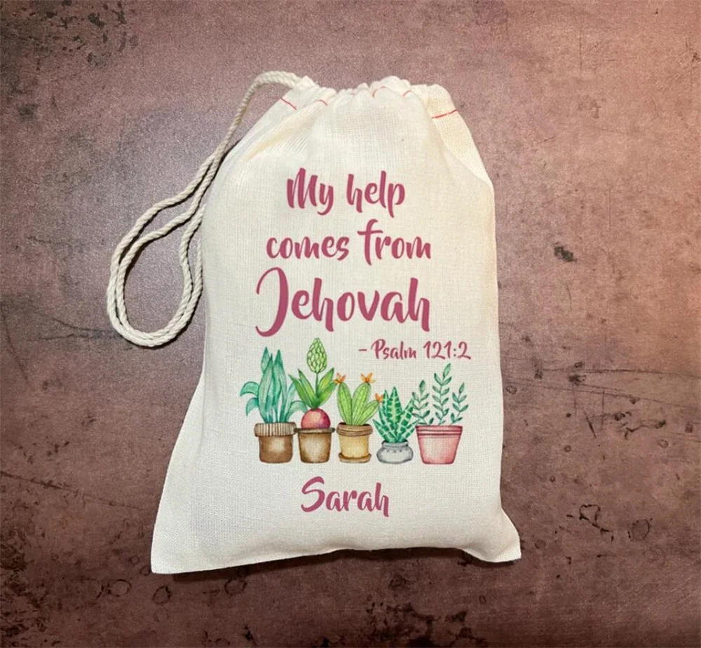 10PCS Custom JW Gift Bags - My help comes from JEHOVAH- Psalm 121:2 English OR Spanish