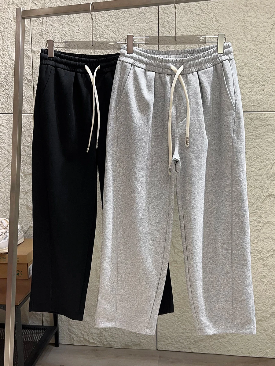 Washed Cotton Elastic Waist Straight Leg Casual Sport Pants Men Comfortable Autumn Fashion Urban Style Pure Color