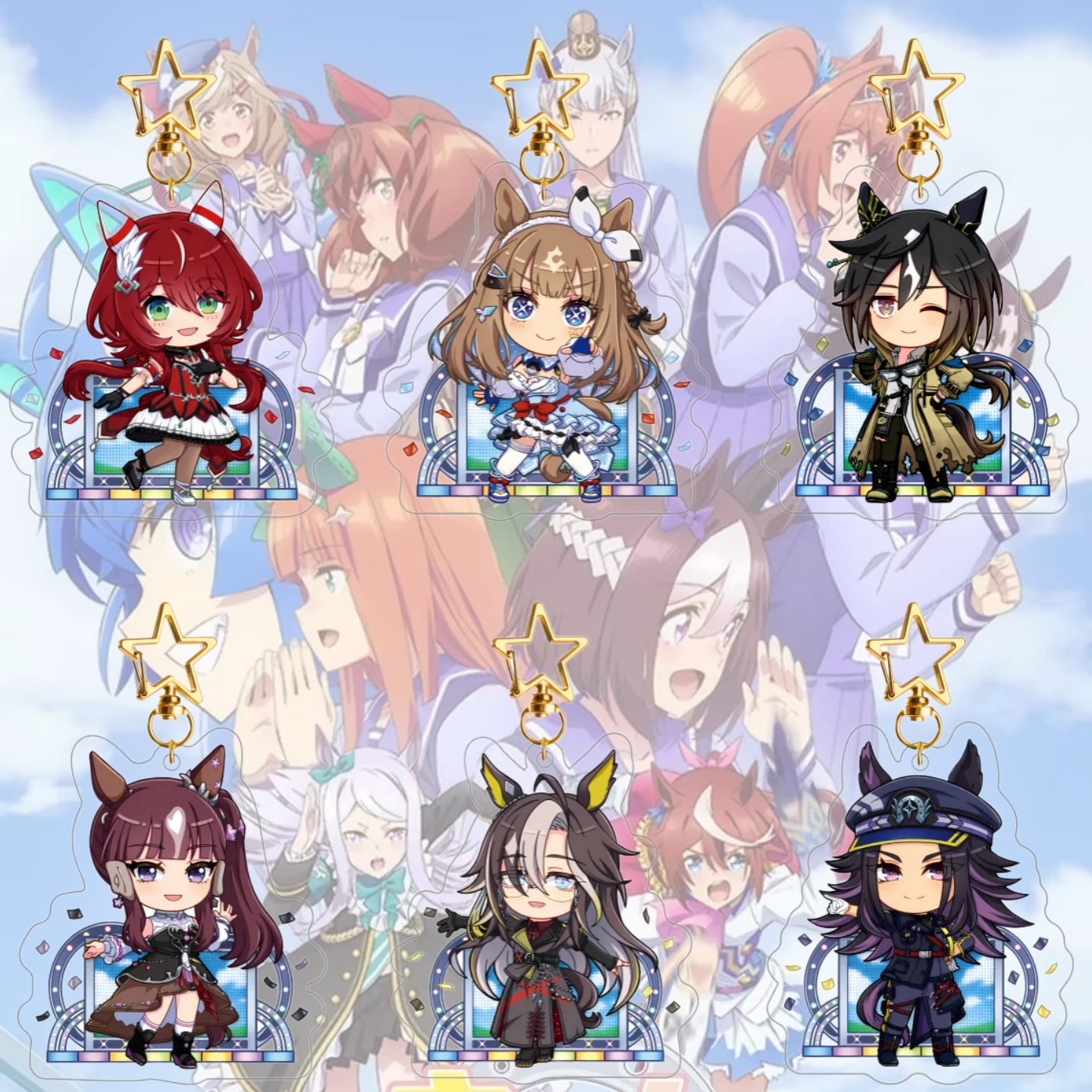 Neue Version Uma Musume Pretty Derby 6 cm Acryl-Schlüsselanhänger, HD-Doppelschicht-Doppelseitiger Druck, Desktop-Ornamente, für Fans zum Sammeln