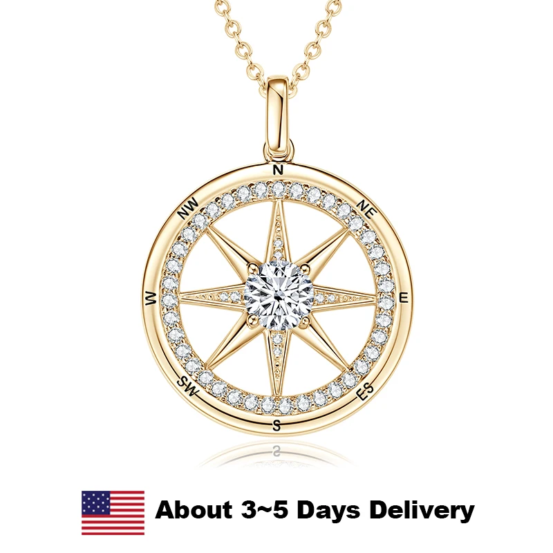 

Original 925 Sterling Silver Compass Necklace Cubic Zircon Ladies Jewelry Adjustable Chain Elegant Pendant Necklace Anniversary