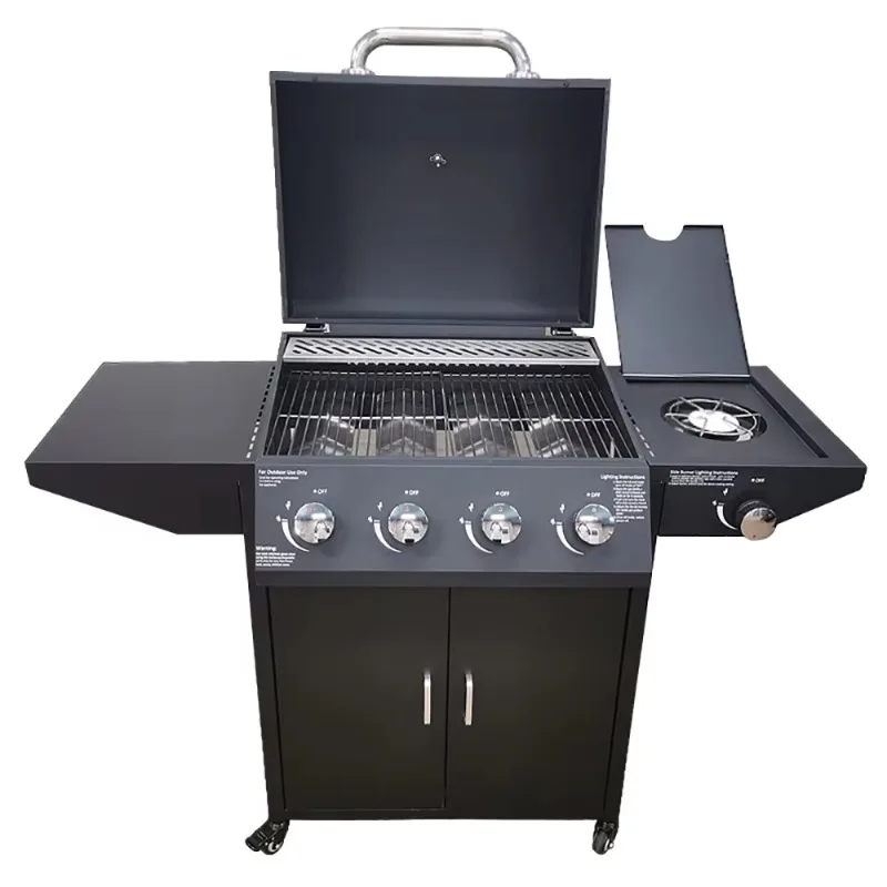 Portable Outdoor BBQ Modern Style Metal Gas LP Foldable Legs with Lid Thermometer Powder Coated for Camping Picnics