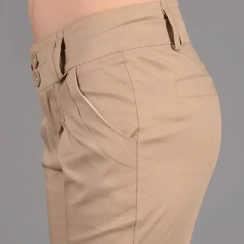 Casual Mid Waist Pants Women 2025 Korean Fashion Spring Autumn Black Khaki Pencil Pants Office Ladies Streetwear Long Trousers
