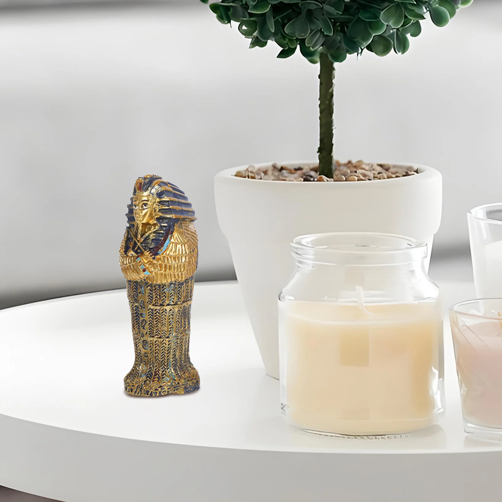 

Resin Egyptian Pharaoh Handcrafted Craft Sculpture Ancient Egyptian Statue Home Office Desktop Adornment Mummy Decor