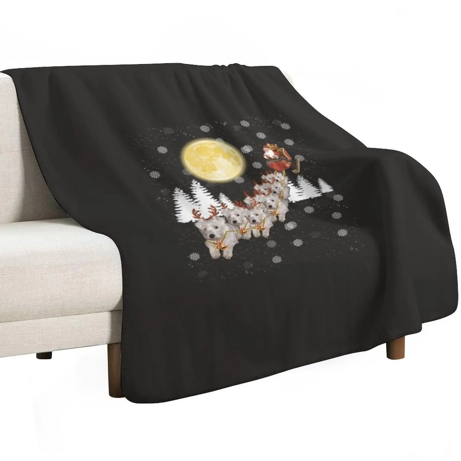 Westie Dog Santa Sleigh Christmas Lover Sweatshirt Throw Blanket Plaid on the sofa Multi-Purpose Furry Hair Blankets