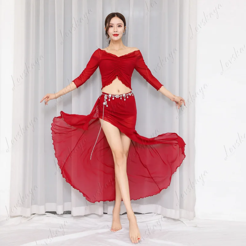 ملابس ممارسة الرقص الشرقي، ملابس للمبتدئين للنساء، مجموعة كاملة من أزياء الرقص الشرقي، فستان طويل للأداء #6