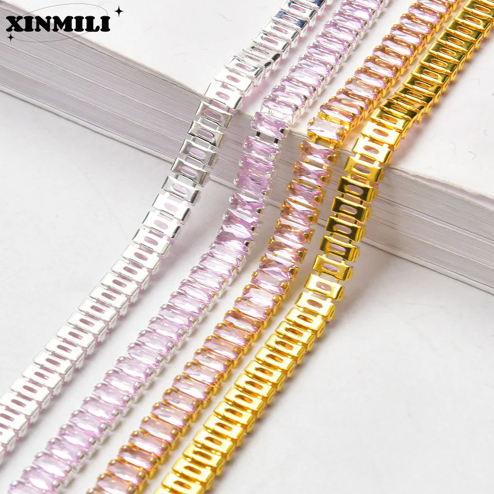 Shiny Crystal Zircon Rectangle Chain Decorative Nail Art Jewelry Findings Rhinestone Trim for Clothes Shoes Ornament Accessories