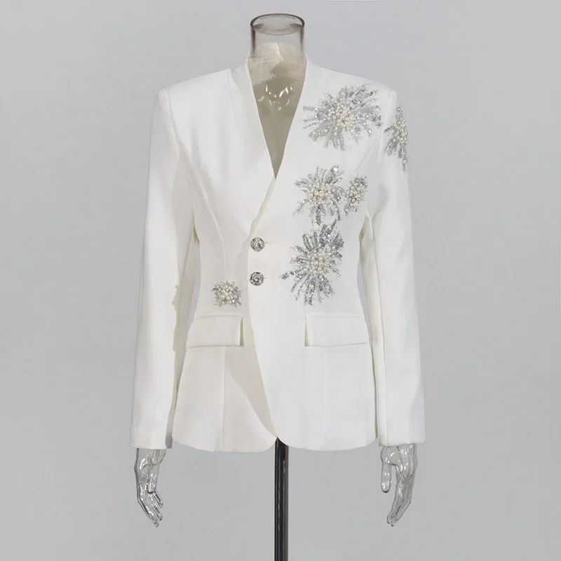 

European American suits autumn new fashion heavy industry diamond-encrusted blazer traf Women's jacket feminino office wear