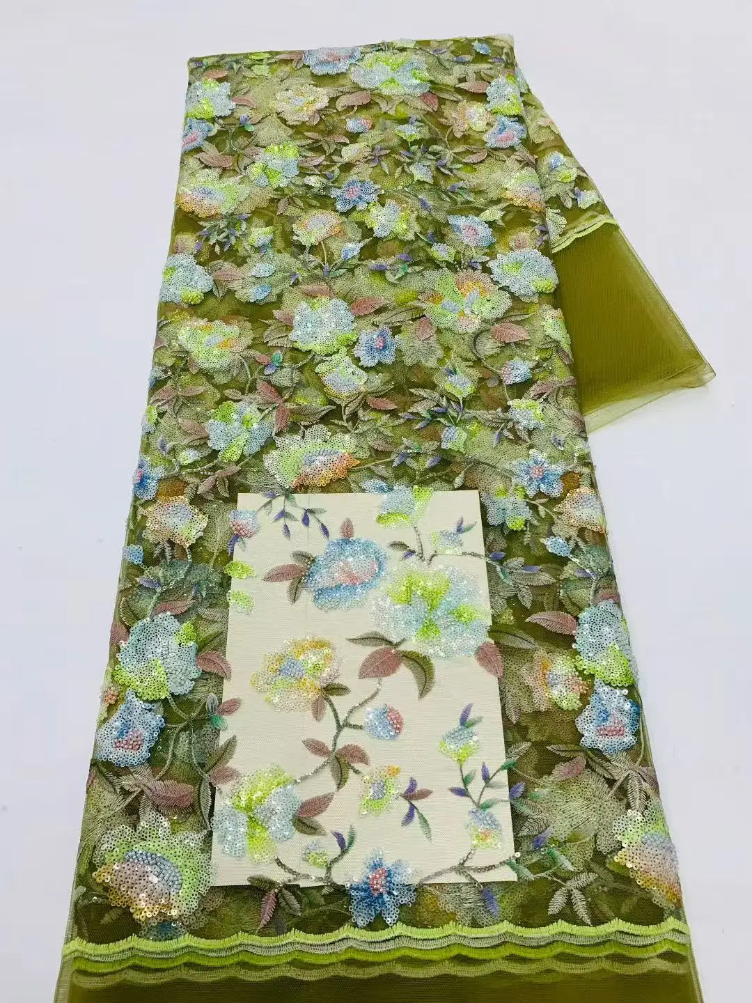 

High-Quality African Sequins Lace Fabric 2026 nigerian Embroidery Beaded Mesh 5 Yards for Wedding Party Dresses Latest Design