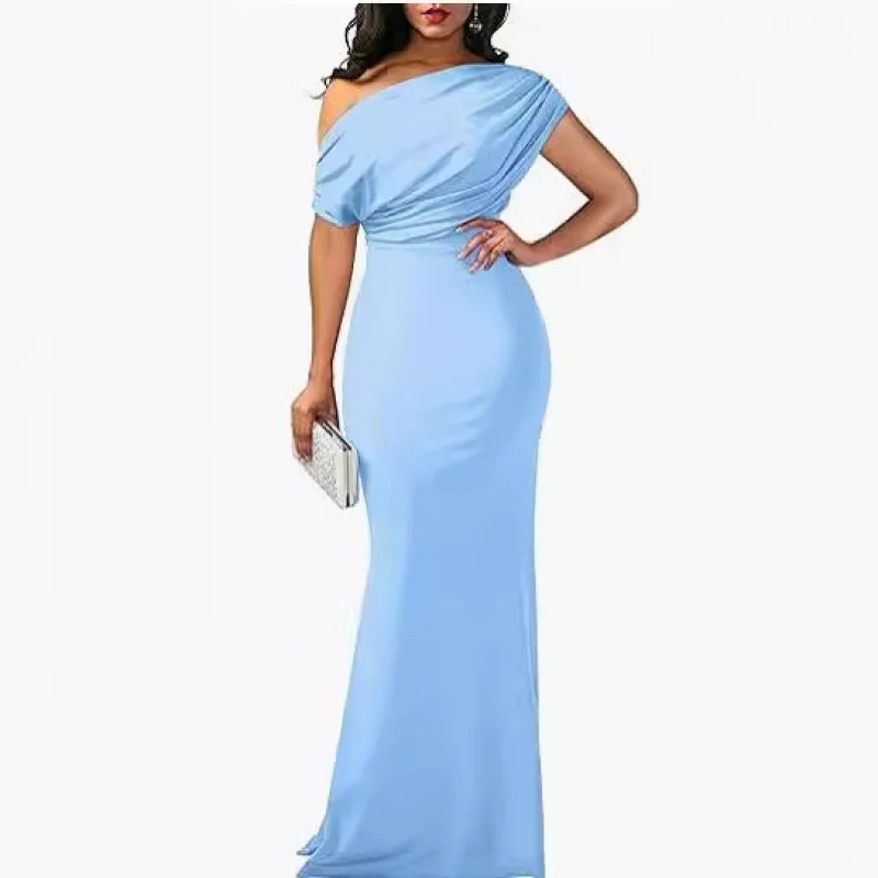 2024 Spring Women's Elegant Sleeveless Cold-Shoulder Skinny Long Formal Party Dress