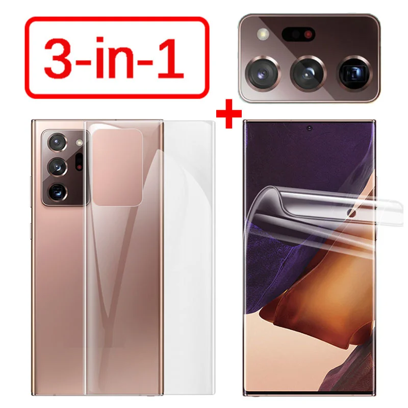 3-in-1 Front Back Hydrogel Film and Camera Lens Tempered Glass Film Screen Protector for Samsung Galaxy Note 20 Ultra/ S20 Plus