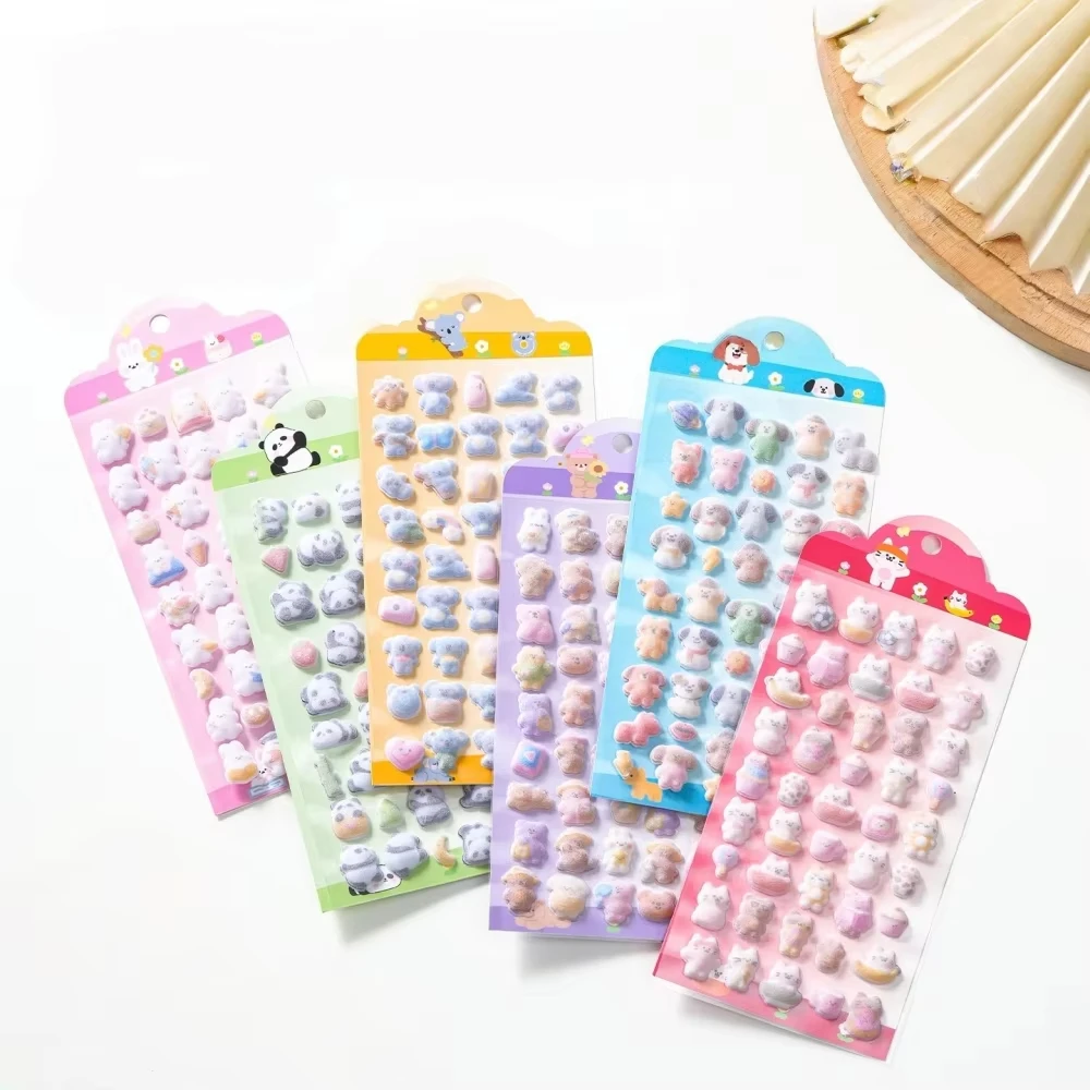 

Kawaii 3D Koala Panda Relief Fluffy Animal Flocked Sticker for Scrapbooking Cute Phone Case Decoration Sticker Stationery Decor