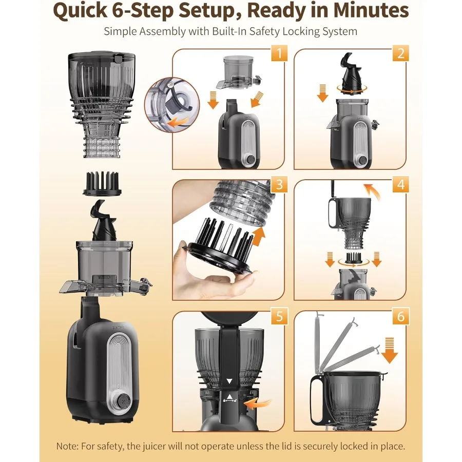 آلات عصارة بالضغط البارد مع مزلق تغذية كبير 5.8 للخضروات والفواكه بالكامل تكنولوجيا المضغ البطيء تضمن ارتفاع J