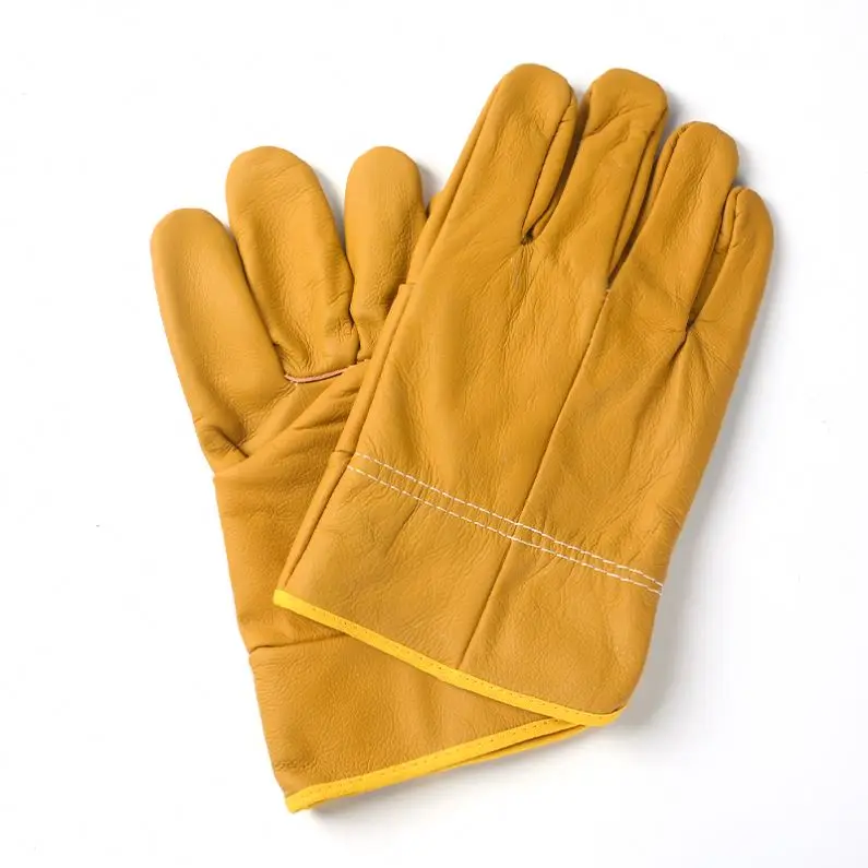 Factory Direct Wo-Layer Cowhide Leather Welding Gloves Long Fireproof Fleece-Lined Thickened Wear-Resistant Welders