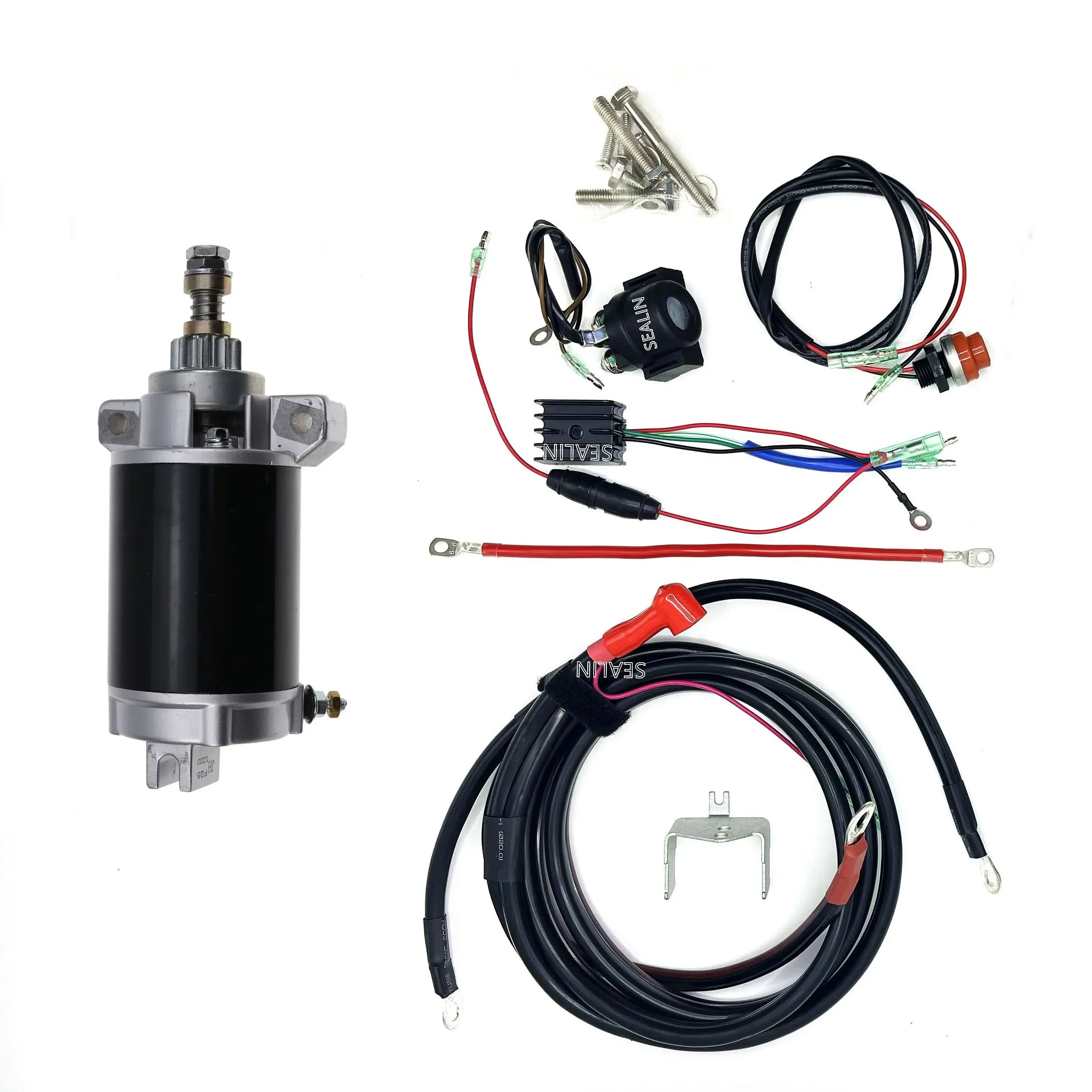 ELECTRIC START KIT FOR YAMAHA F25 F30 PARSUN &MORE 4 STROKE 25HP 30HP OUTBOARDS FLTWHEEL STARTER MOTOR CABLE SWITCH CHARGE COIL